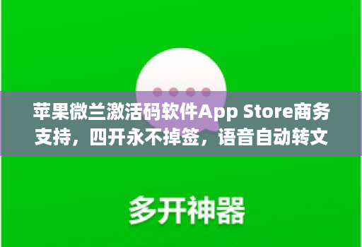 苹果微兰激活码软件App Store商务支持，四开永不掉签，语音自动转文字编辑，极速转发独家视频去水印