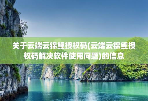 关于云端云锦鲤授权码(云端云锦鲤授权码解决软件使用问题)的信息